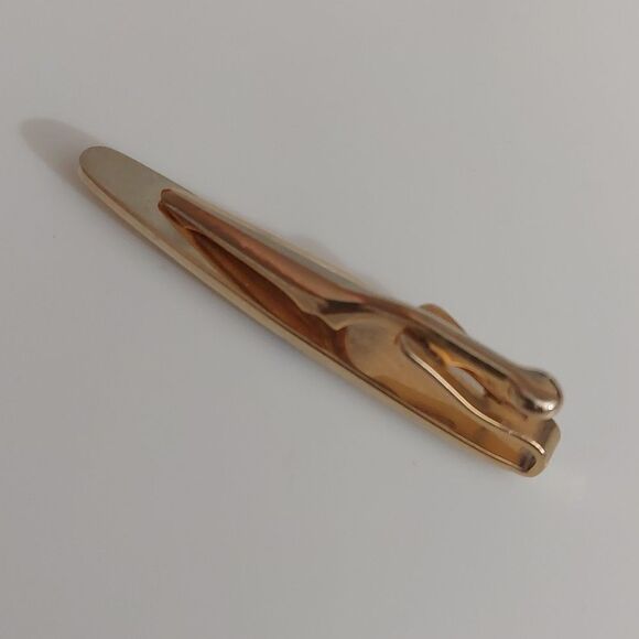 SOLD Pink Yellow Ombre Rivoli Glass Crystal Gold Tone Waffle Texture Tie Clip - Picture 5 of 6